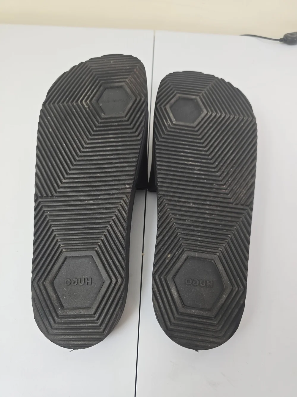 HUGO Black Slide Sandals with White Logo